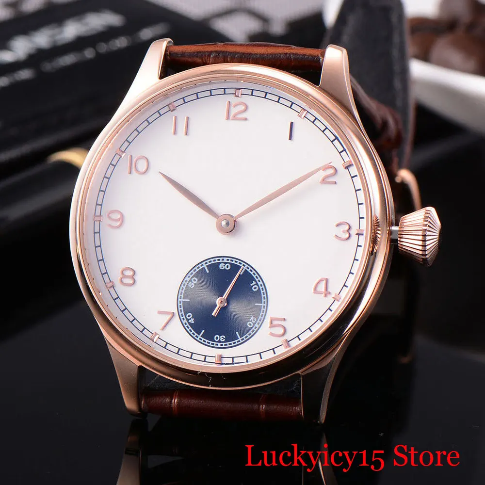 

Luxury Mechanical Men Watch Rose Gold 44mm Case 6498 Movement Sterile Dial Leather Strap