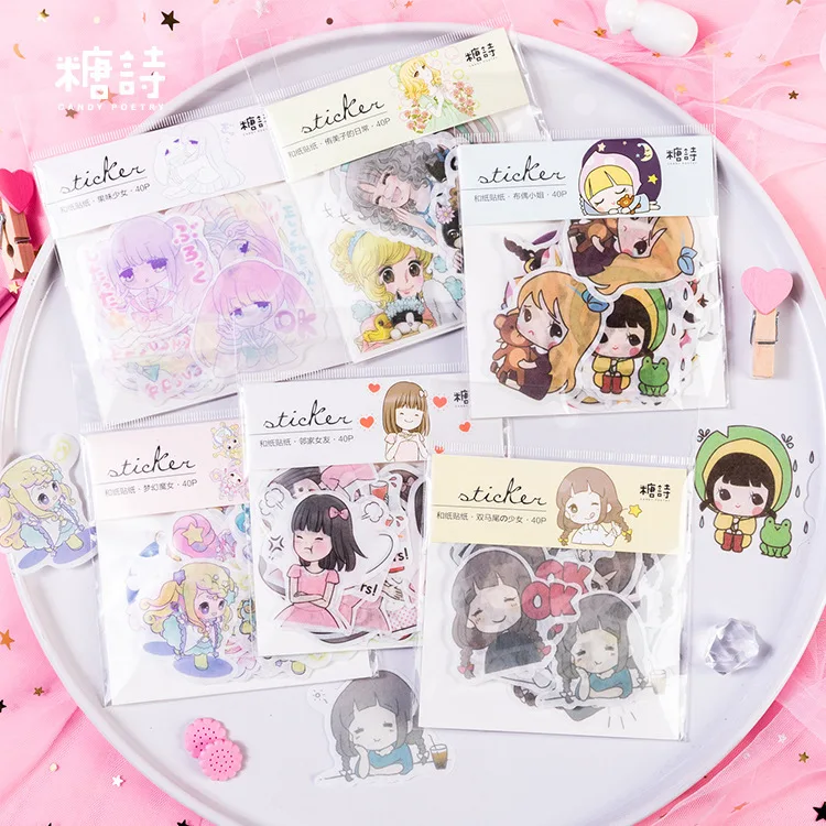 

LoveFrom 40 Pcs/set 6 Series Cartoon Little Girl Sticker Diary Sticker Cute Sticker Korean Stickers Stationery Little Stickers