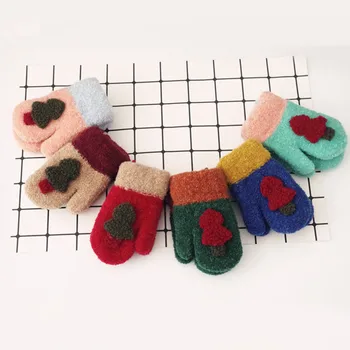 

Children's gloves Korean Christmas tree cartoon hanging neck gloves imitation cashmere mittens double thick warm gloves