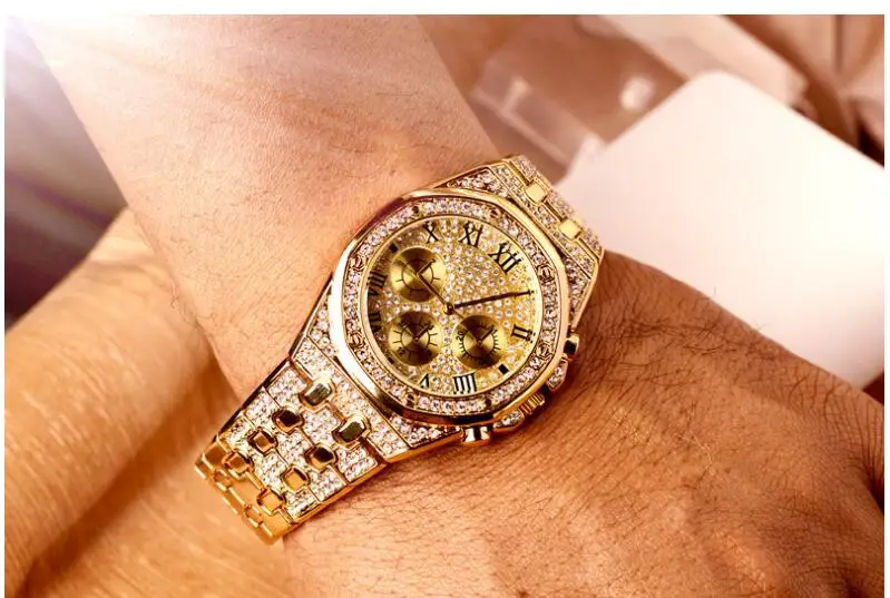 Men Watches Top Brand Luxury Iced Out Watch Gold Diamond Watch for Men Square Quartz Waterproof Wristwatch Relogio Masculino