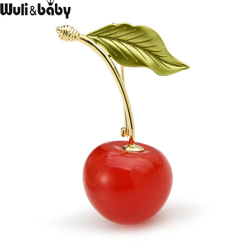 Brooches Fruits Cherry Wuli Baby Women Enamel Gifts Party Weddings for 3-Color Red Casual