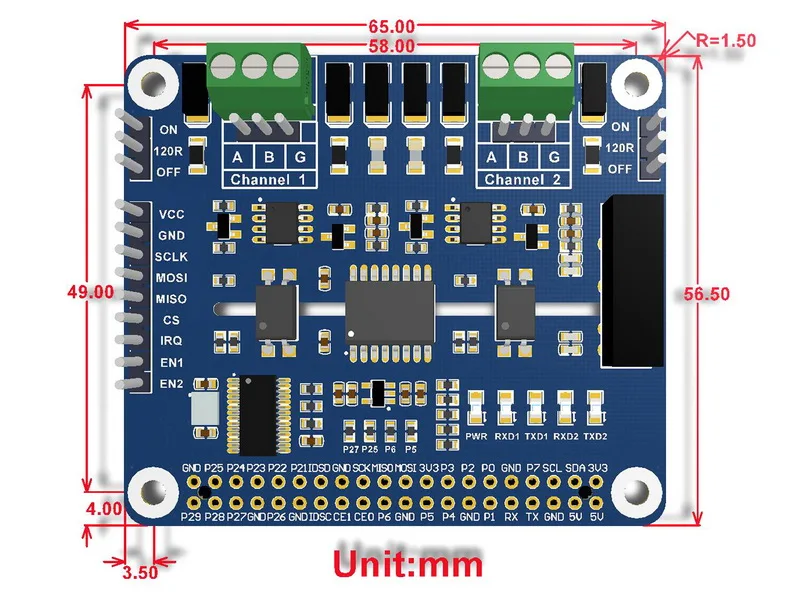 Waveshare 2 канала изолированный RS485 расширение шляпа для Raspberry Pi SC16IS752+ SP3485 решение мульти бортовой защиты схемы