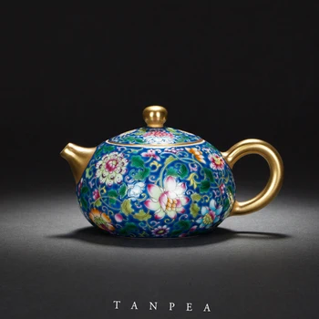 

Master Artwork Jingdezhen ceramic hand-wrapped lotus pattern enamel color Xishi teapot gold pastel teapot father's gift