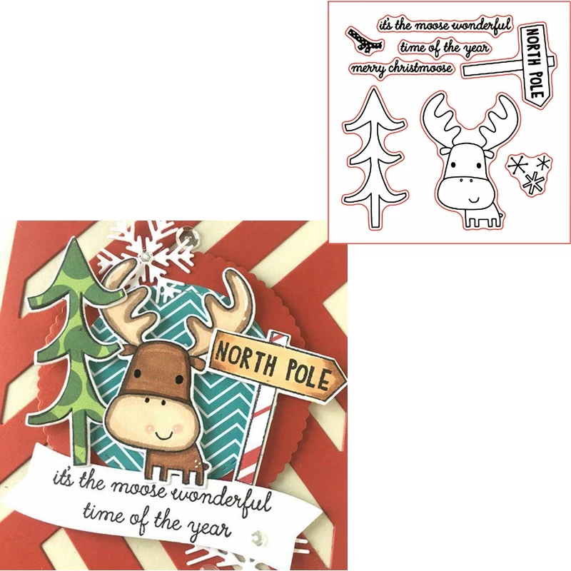 

Merry Christmoose To You Clear Transparents Silicone Stamps Moose+Phrases For DIY Scrapbooking Card Making