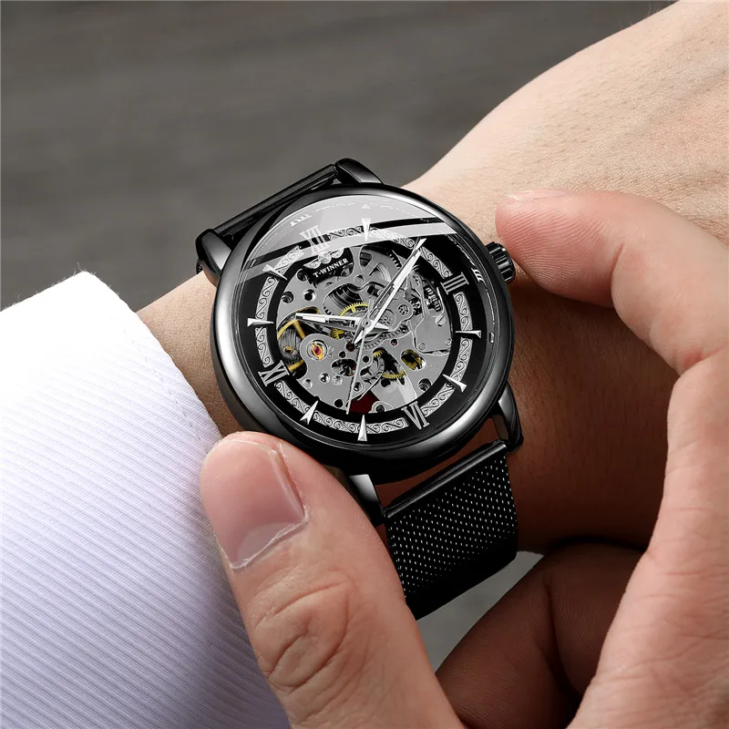 WINNER Automatic Mechanical Men Wristwatch Military Sport Male Clock Top Brand Luxury Stainless Steel New Skeleton Man Watch 033