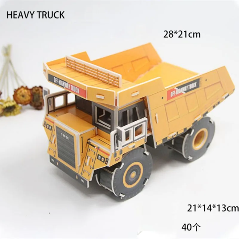 3D Paper Jigsaw Puzzle Cartoon Engineering Truck for Kids