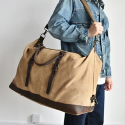 Canvas With Leather Weekend Tote Bag Travel Bags Hand Luggage For Men Large Capacity Duffle Bag