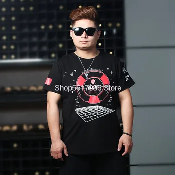 

Leisure Big Size T Shirt Technology Element Printing Loose Top Fat Man Men's Wear