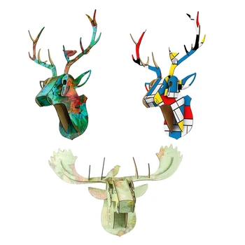 

Deer Elk Buck Head Antler 3D Puzzle Jigsaw DIY Art Reindeer Animal Model Home Office Room Wall ing Decor