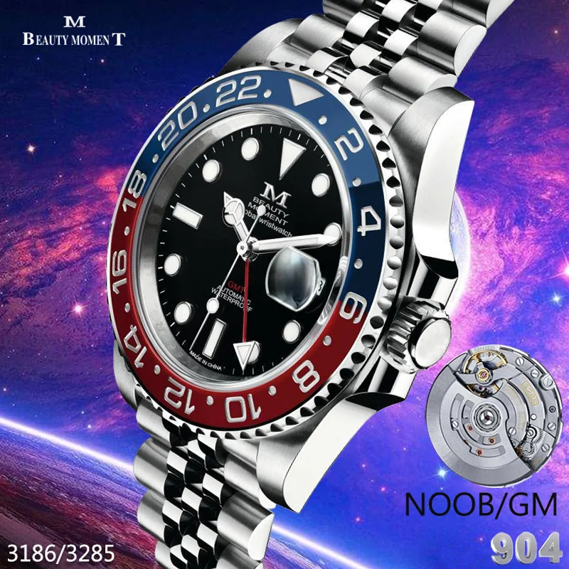 

Men's Automatic Mechanical Watch Noob 3285 GMT 904L Stainless Steel 3186 Movement Real Cola Ceramic High Quality AAA Watc