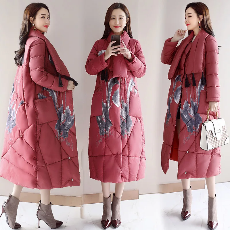 

Mid-length Hooded 2018 Winter Fashion Comfortable Simple Cool Solid Color Long Sleeve Cotton-padded Clothes Loose-Fit