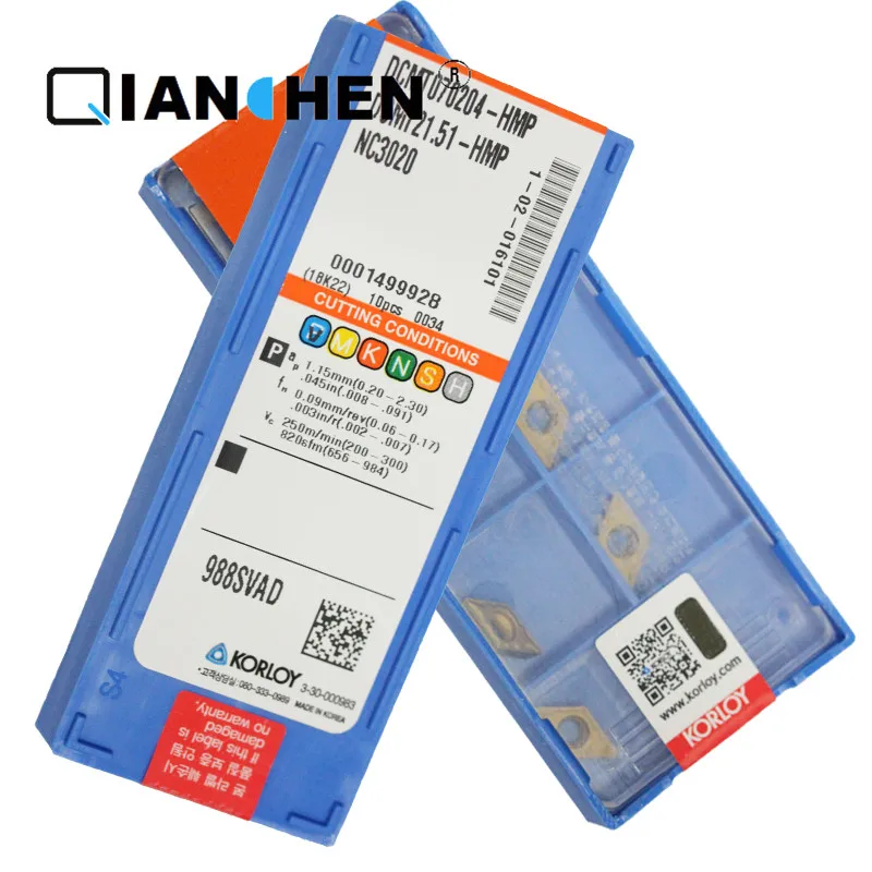 Корея KORLOY DCMT070202-HMP PC9030 DCMT070204-HMP NC3020 DCMT070204-HMP NC3120(10 шт./лот) резец для внутренней обточки вставки