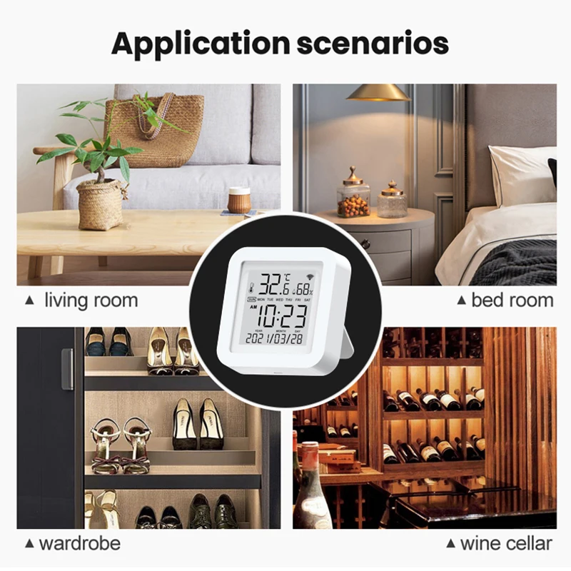 Tuya WIFI Smart Temperature Humidity Sensor Indoor Hygrometer Thermometer LCD Display Real Time Update USB Power Up