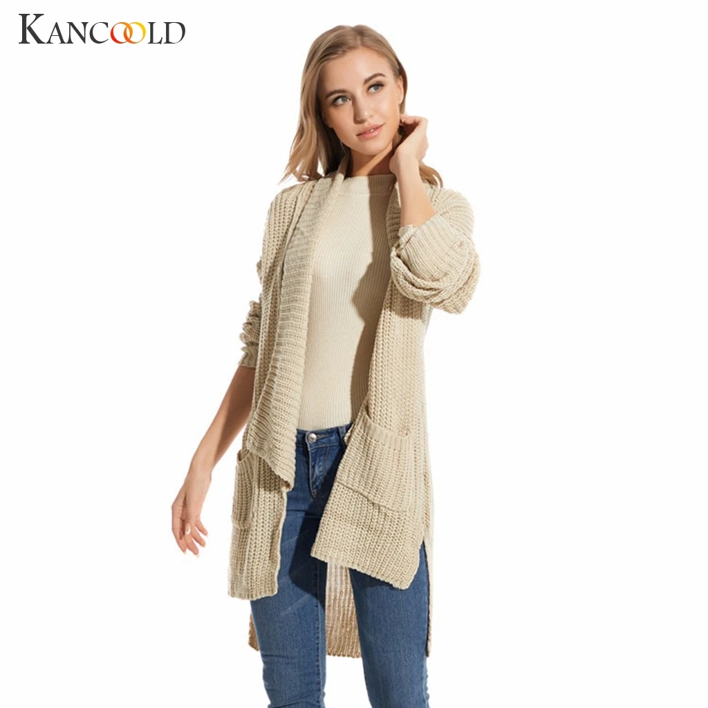 KANCOOLD Женская осень/зима Повседневный сплошной цвет лацканы свободный карман кардиган свитер кардиган, короткий жакет свитер