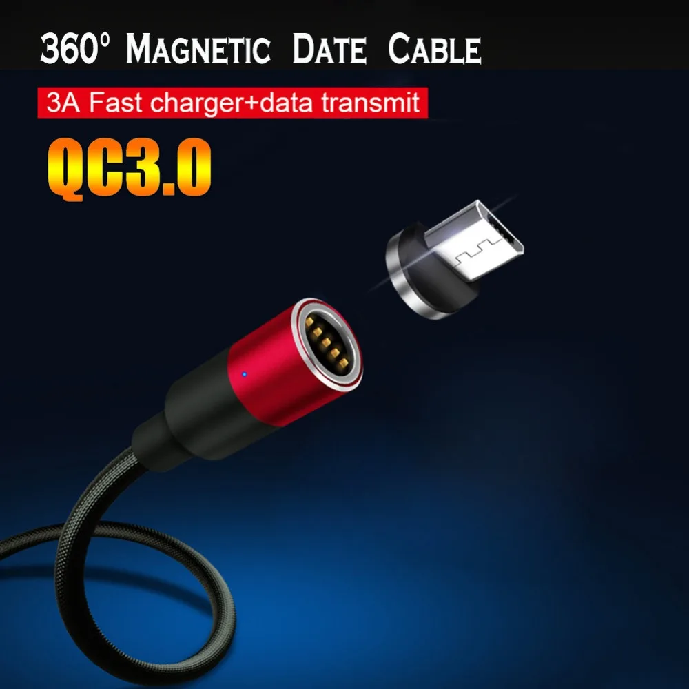 Магнитный USB кабель для Micro USB/type C 3A Быстрый зарядный кабель для передачи данных для мобильного телефона QC3.0 для huawei Xiaomi Магнит USB type-c