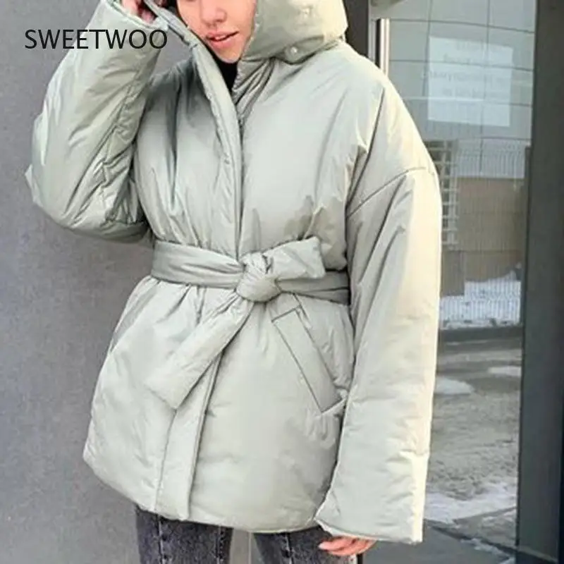 Casual Collected Waisted Parkas Women Fashion Simple Coats Women Elegant Spring Stand Collar Cotton Jackets Female Ladies