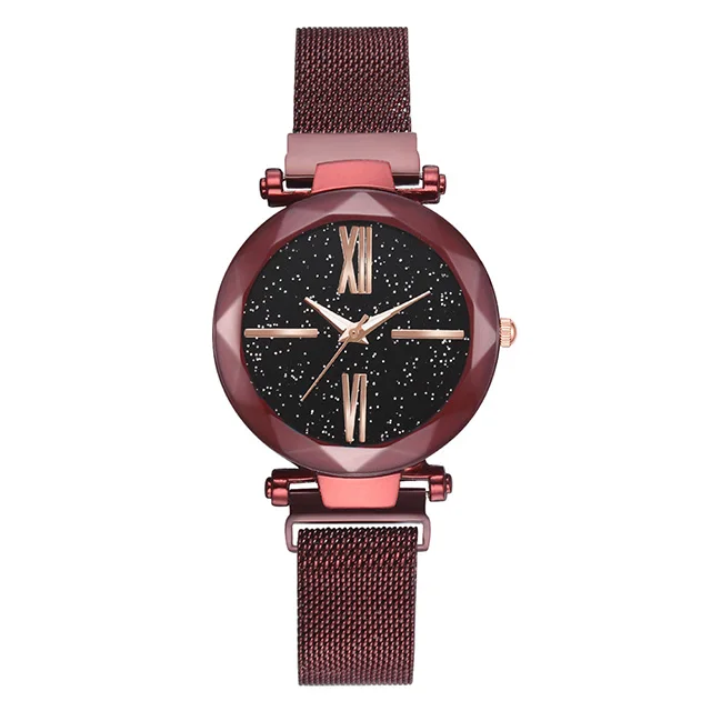 Роскошные простые женские часы браслет набор Модные женские звездное небо магнитные наручные часы женские водонепроницаемые часы relogio feminino - Цвет: red