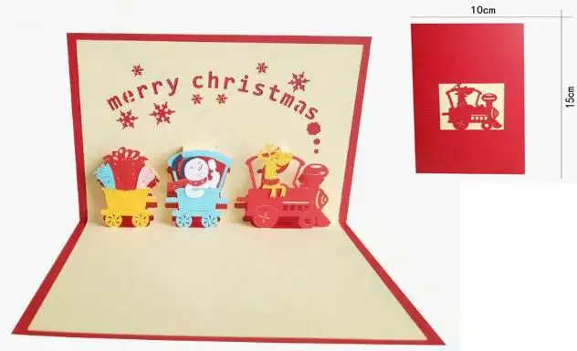 Всплывающие открытки 3D Рождественская открытка бумажная огранка искусство год Санта Клаус поздравление День благодарения поздравительная открытка фестиваль открытка сувенир - Цвет: Christmas train