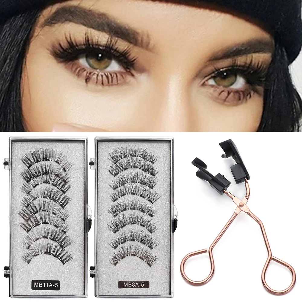 8PCS 5 Magnets 3D Magnetic Eyelashes Natural Long Lasting Handmade Mink Eye Lashes No Glue No Magnetic Needed Eye Makeup Tools