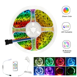 Bande lumineuse LED avec télécommande, 12V, rvb, 5m 20m, ruban lumineux Flexible 5050, pour décor de fête, chambre à coucher, Kit de rétro éclairage TV, prise US/EU 