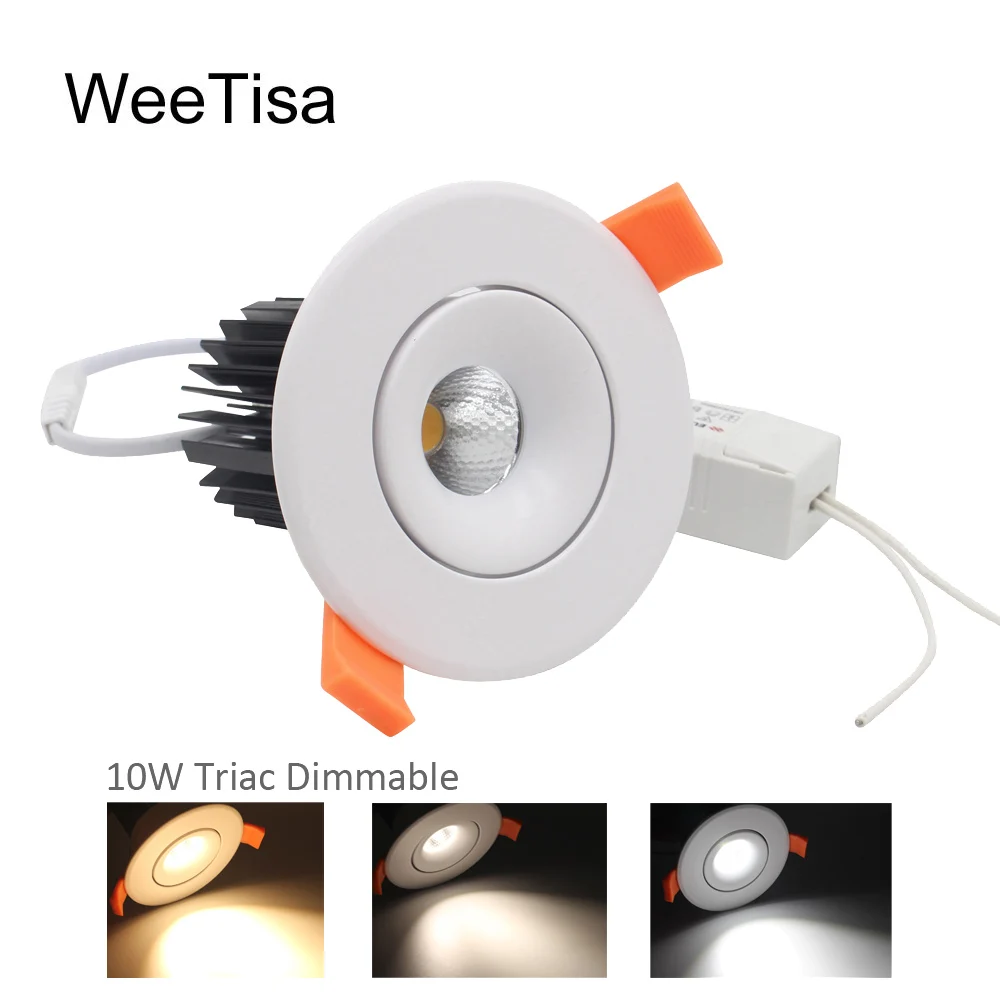 

AC Triac LED Downlight Dimmable COB 10W 110V 220V 230V Recessed LED Ceiling Spot Lamp Down Light Round Indoor Bathroom Downlight