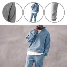 

Comfortable Casual 2 Pieces Men Sweatshirt Pants Set Skin-friendly Men Sportswear Set Solid Color for Sports