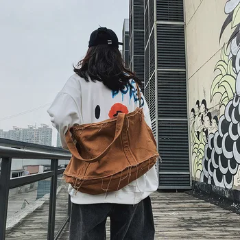 

Lazy wind thick canvas bag new college student handbag simple retro large capacity shoulder diagonal bag