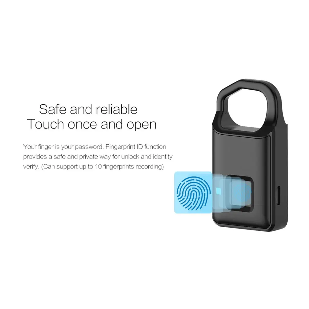 P4 Fingerprint Lock USB Rechargeable Smart Keyless Anti-Theft Padlock Suitcase Door Lock Burglar Alarm Security