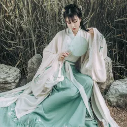 Xinhuaease hanfu estilo chinês das mulheres manga larga saia longa blossom terno de fadas estudante fresco antigo diário camisa de manga grande