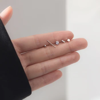 

COLUSIWEI Authentic 925 Sterling Silver One Set of Five Different Stud Earrings for Women Geometric Ear Stud Pin Fine Jewelry