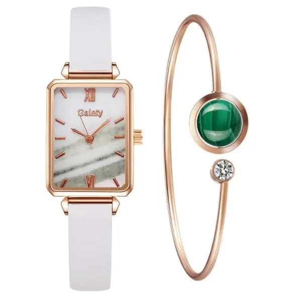 Ladies Quartz Watch 2021 Simple Fashion Luxury Rose Gold Stainless Steel Mesh Band Bracelet Set Qt83 2pcs Leather Set