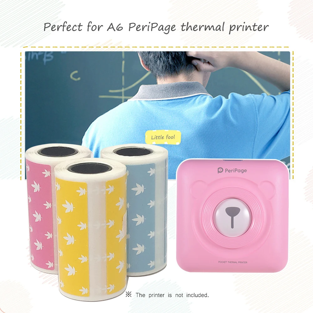 3 Rolls Cute Cartoon Direct Thermal Labels Roll Strong Adhesive Sticker Clear Printing for PeriPage A6 Pocket BT Thermal Printer