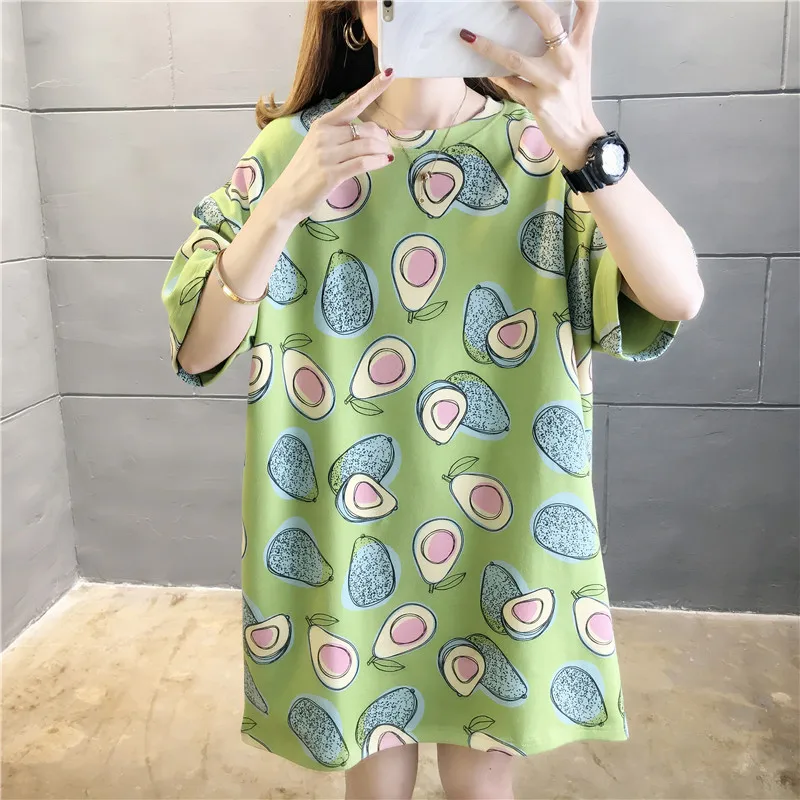 GCAROL 2020 Spring Summer Women Cartoon T-shirt Oversized Graphic Stripes Graffiti Long Tees Multi-design harajuku Tops
