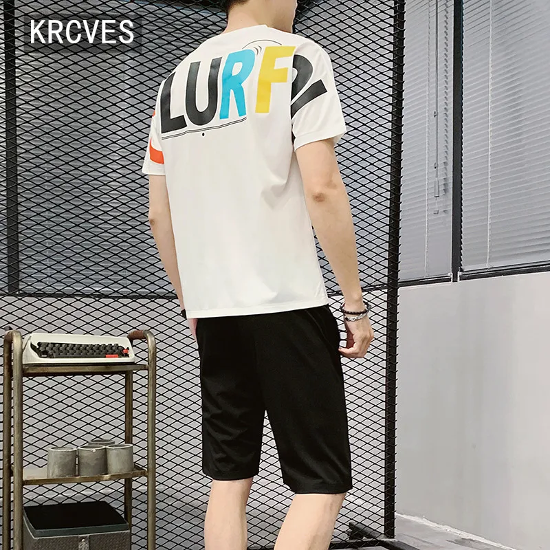 

Summer short sleeve suit men's Korean casual sportswear net red work clothes five point pants two piece trend matching