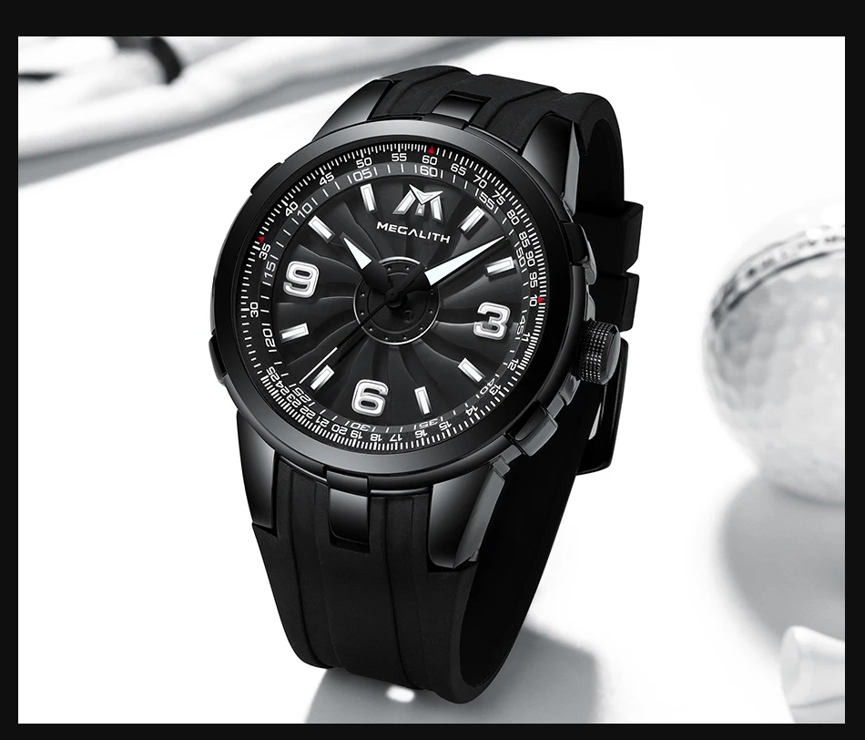 MEGALITH Спортивные Повседневные часы для мужчин Clok Turbine с вращающимся циферблатом Креативные мужские часы водонепроницаемые военные часы Relogio Masculino
