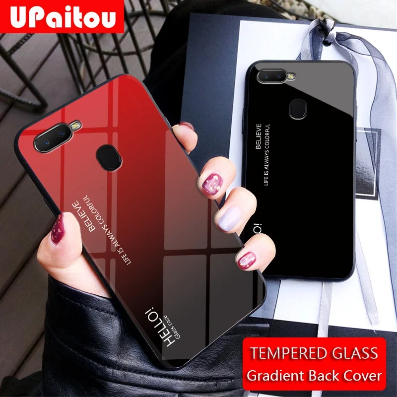 UPaitou Tempered Glass Case for OPPO F9 Pro A7X Soft TPU Edge Luxury Gradient Back Cover |