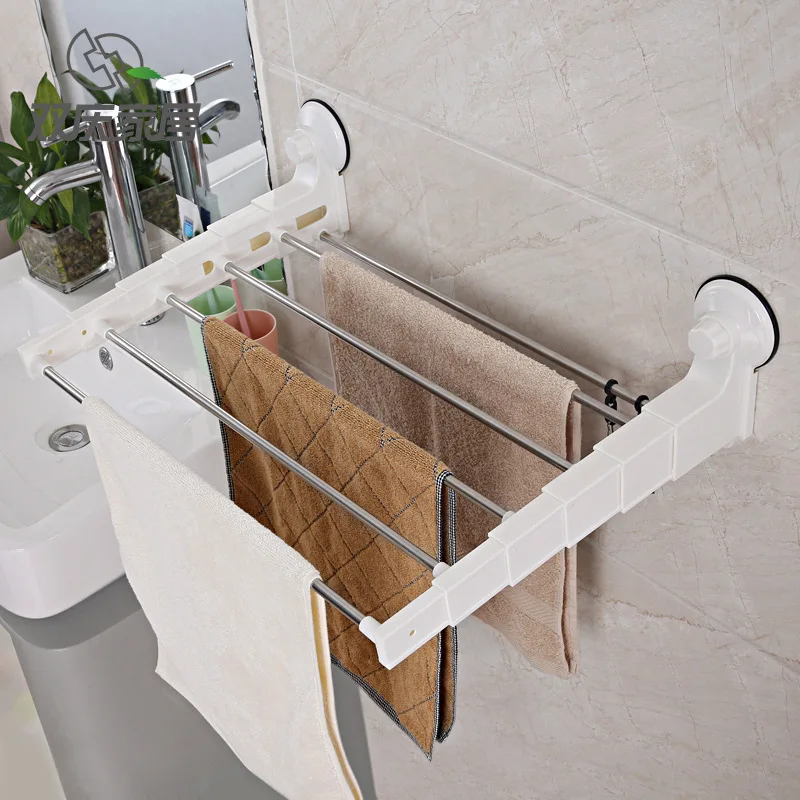 

Shuangqing Sucker Towel Rack Stainless Steel Strong Sucker Towel Rack Bathroom Towel Rack Retractable Towel Rack 1042