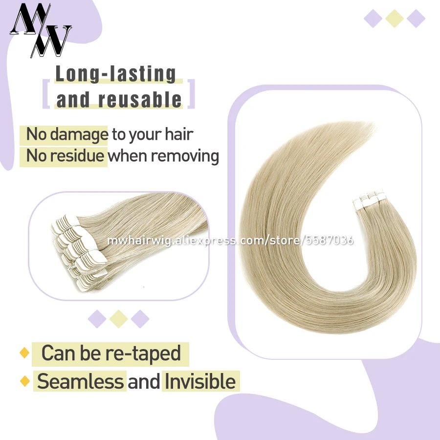 MW Mini Tape In Human Hair Extensions Natural Straight Hair Machine Remy Invisible Skin Weft Adhesive Glue On Hair 12