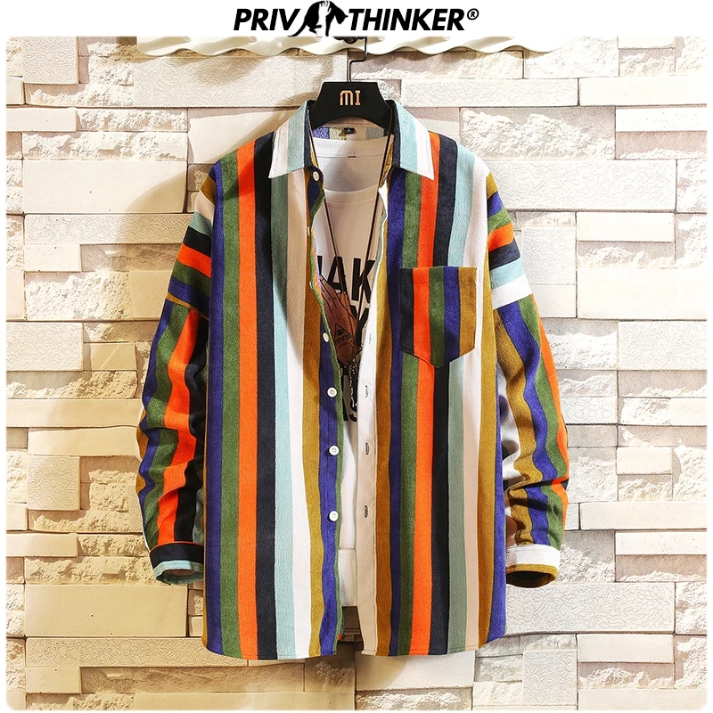 

Privathinker Mens 2019 Autumn Striped Dress Shirts Men High Quality Breathable Soft Classic Shirt Male Streetwear Tops Oversize