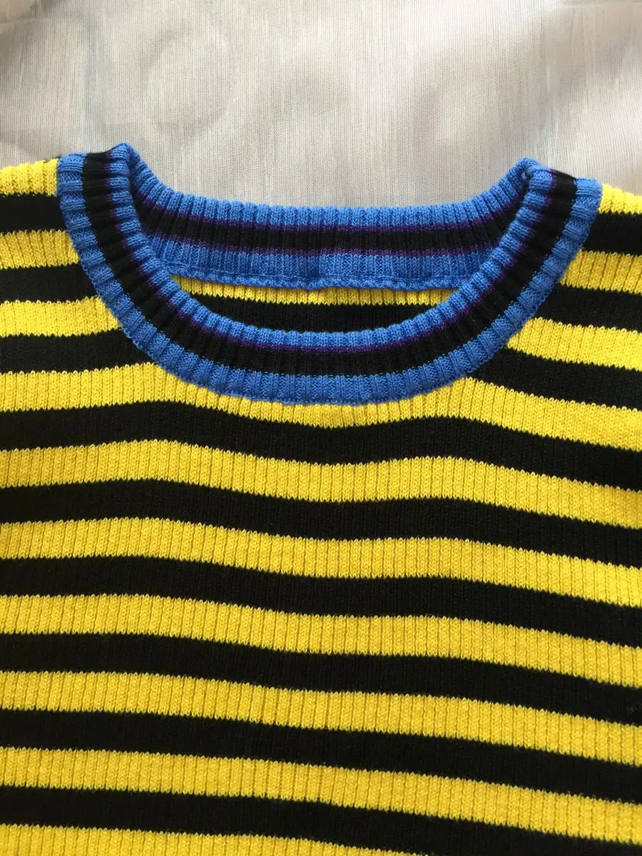 harajuku striped sweater women vintage punk block color rainbow multicolored cropped knit short pull sweaters winter sweater