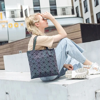 

Fashion Luminous sac Women Bags Diamond Tote Geometric Quilted Shoulder Bags Laser Plain Folding Handbags bolsa feminina mujer
