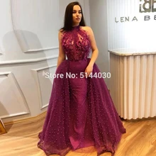 Фиолетовые кружевные вечерние платья с жемчугом Дубай кутюр исламское платье для выпускного бала мусульманские турецкие арабские платья для вечеринок