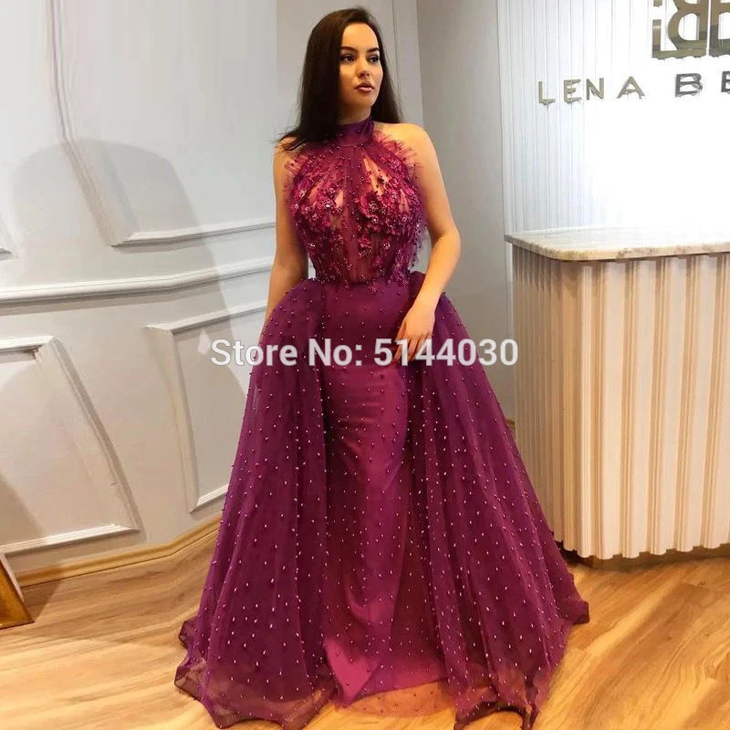 Purple Pearls Mermaid Formal Evening Dresses 2021 Muslim Dubai Couture Islamic Turkish Arabic Prom Party Gowns robes de soirée | Свадьбы и