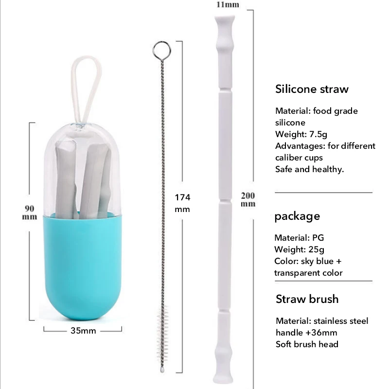 1 шт. складные соломинки силиконовые соломинки многоразовые трубочки с чехлом и чистящей щеткой