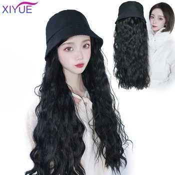 

XIYUE Long Curly/Straight Wig with Hat Hip Hop Hat Synthetic Adjustable Fisherman's Cap Wig Natural Fake Hair for Women