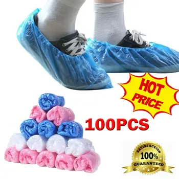 

2020 New 100PCS Disposable PVC Plastic Over Shoes / Shoe Boot Covers Carpet Protectors