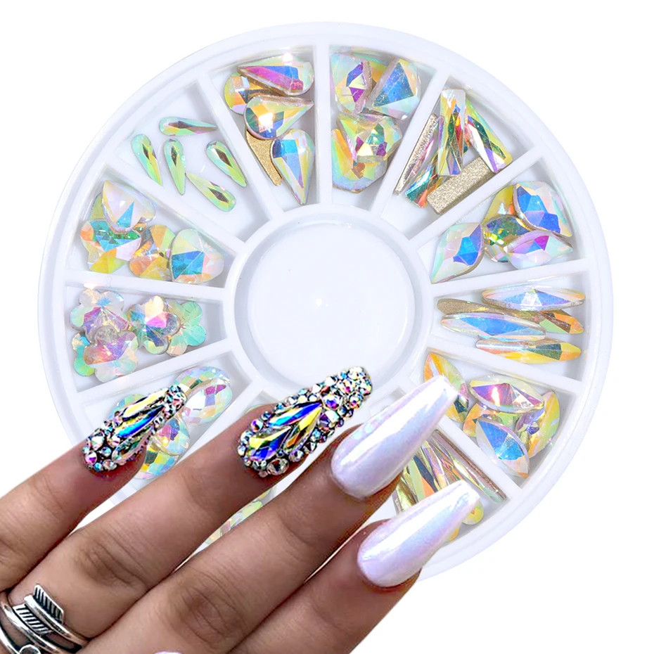 

Crystal AB Nail Gems Rhinestone for Nail Art Glass Wheel Geometry Blossom Jewelry Diamond Nail Stone Decoration Manicure BE694-1