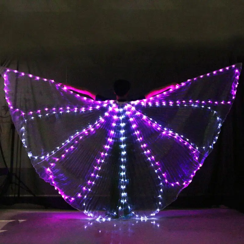 Светодиодный светильник для танца живота, крылья, крылья, костюм радужной расцветки, реквизит для сцены, светодиодный, крылья для танца с палкой - Цвет: Adult-as picture