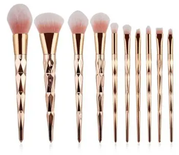 

10 Diamond Rose Gold Makeup Brush and Fishtail-Shaped Foundation hua zhuang pin shua Rainbow Eyeshadow Brush Set