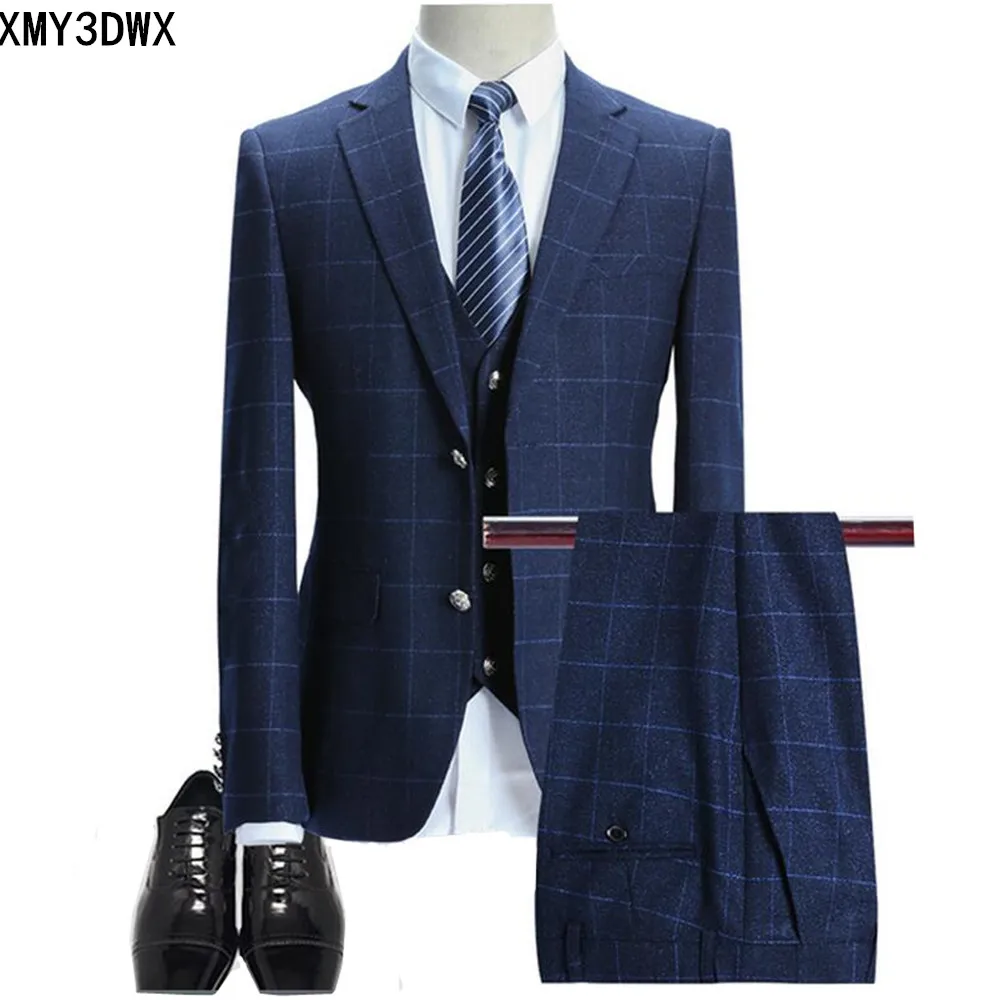 

(jacket+pants+vest) 2018 male singer men suit spring autumn casual slim fit business prom groom party wedding dress suit